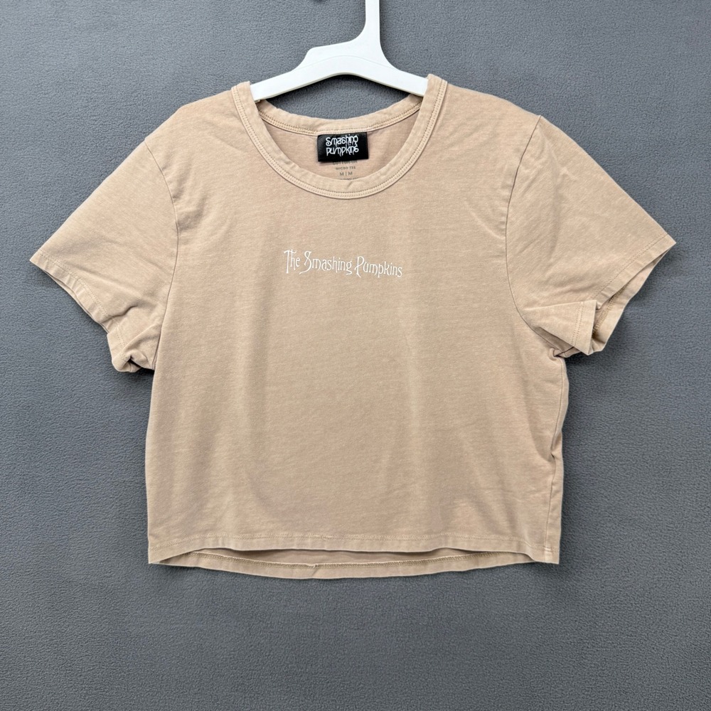 Smashing Pumpkins Micro Tee T Shirt Beige Medium Cropped‎ Graphic Band Top